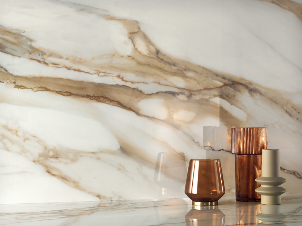 Porcelain Ceramic Tile - Versilia Gold Collection available in 3 sizes, 1 color and 2 finishs.