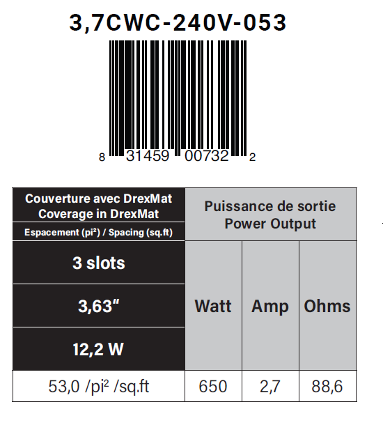 Underfloor Heating Cable System 3.7 Watt - 3 slots - 175 ft - 53 sf