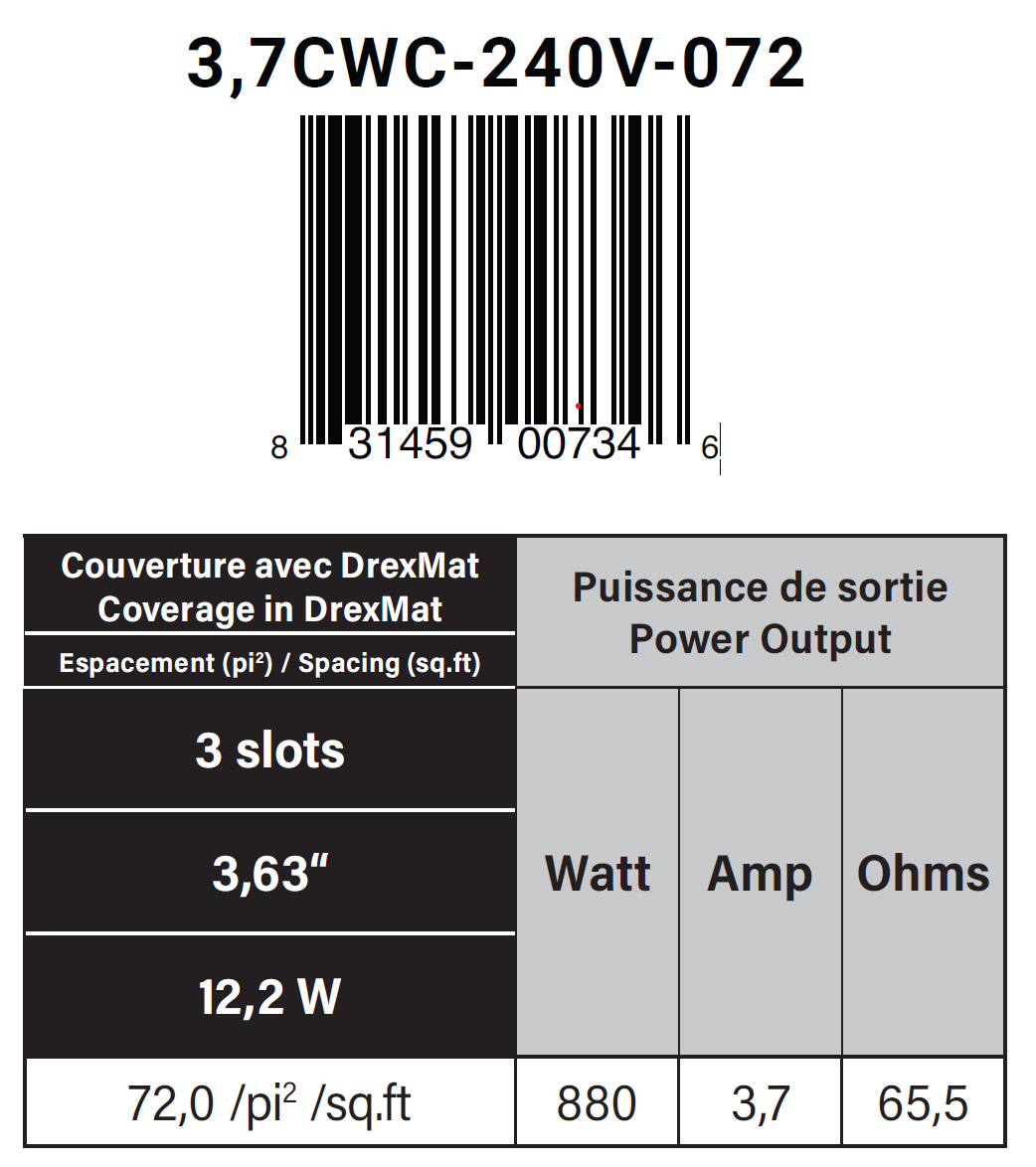 Underfloor Heating Cable System 3.7 Watt - 3 slots - 238 ft - 72 sf