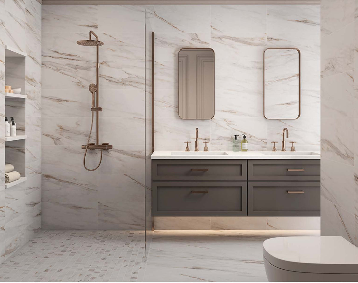 Tuile de céramique porcelaine - Collection CALACATA GOLD UP disponible en 1 taille, 1 couleur et 1 finition.