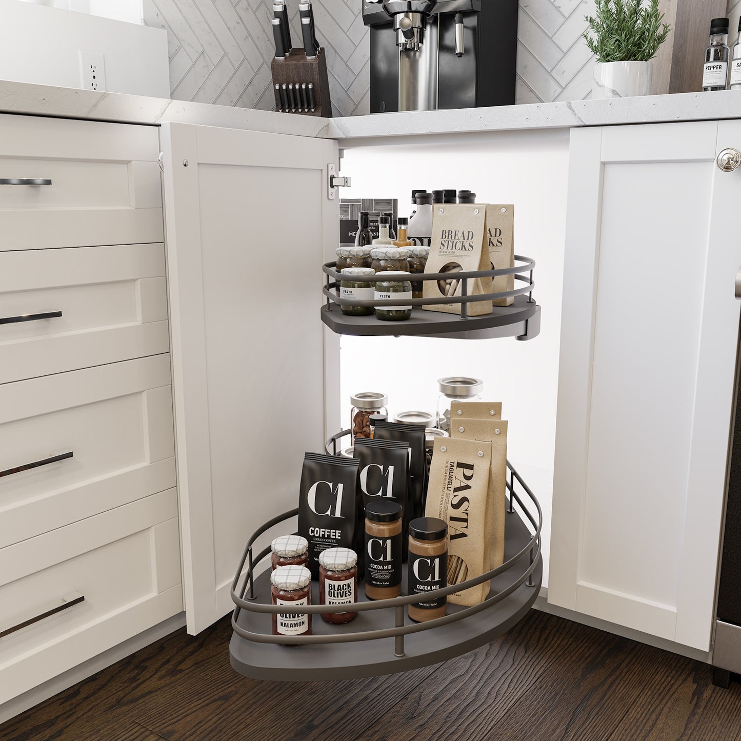 Flymoon 45 Galaxy anthracite - blind corner shelves left - Right opening