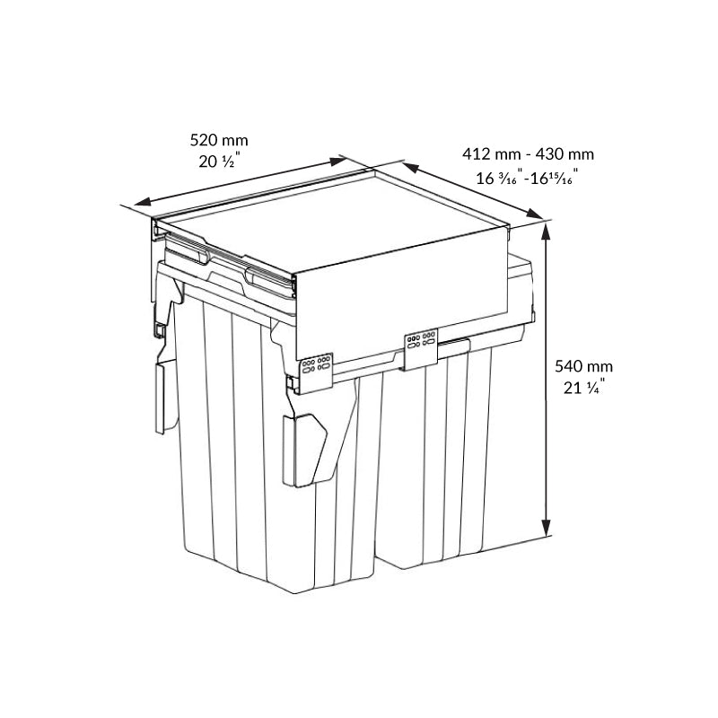Poubelle coulissante MaxBin 18 po. 63L 3 bacs anthracite