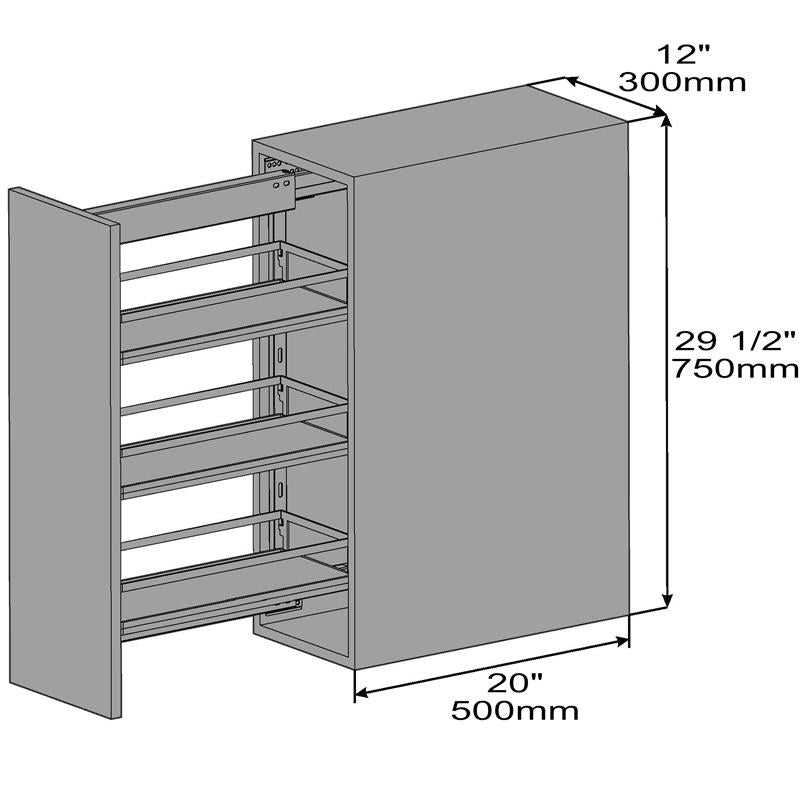 Coulissant étroit Diamond 12" (300mm) 3 tablettes
