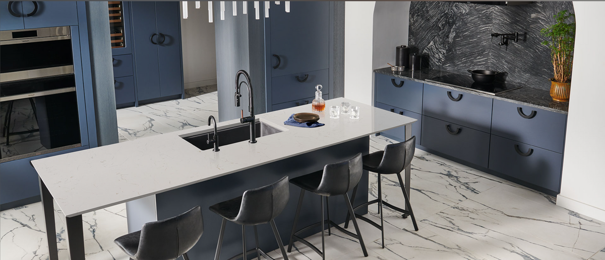 comptoir en quartz 2 cm - 3 cm Carrara Trigato MSI