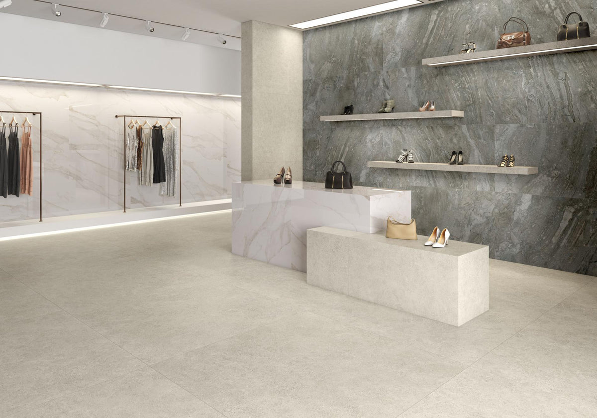 Tuile de céramique porcelaine - Collection CR.MOLEANOS disponible en 3 tailles, 2 couleurs et 1 finition.