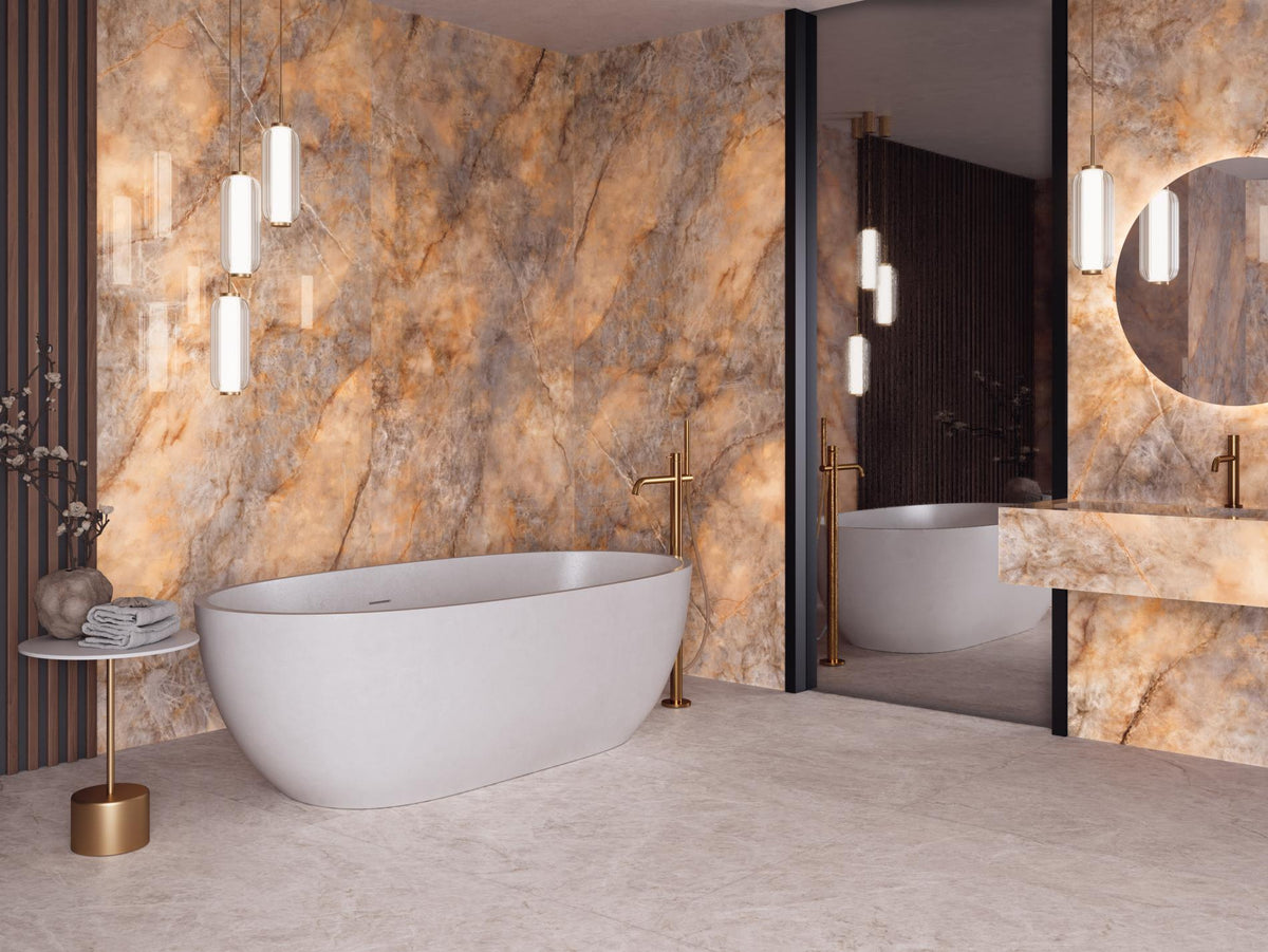 Tuile de céramique porcelaine - Collection Taj Mahal disponible en 3 formats, 2 couleurs et 2 finisions.