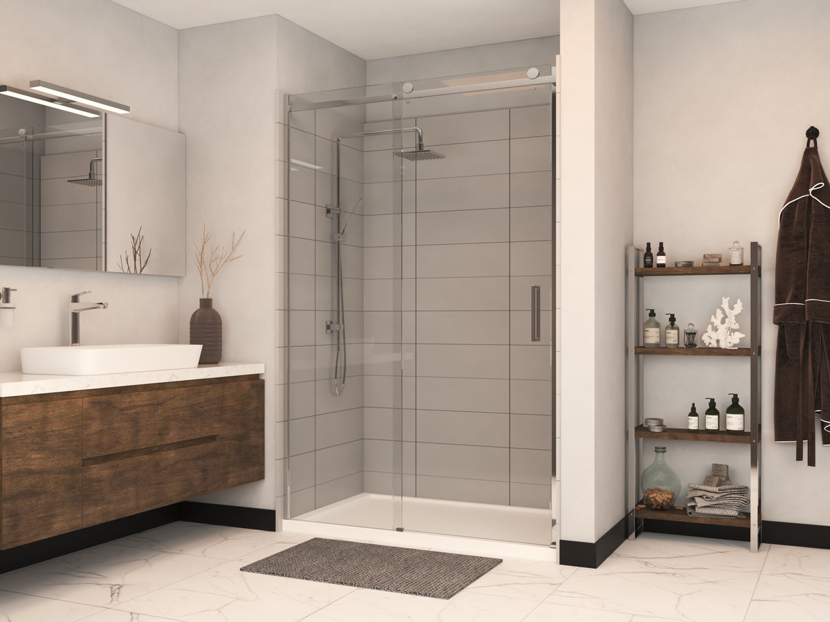 Porte de douche coulissante L 60 x H 78 po, tube plat - SN-10-60