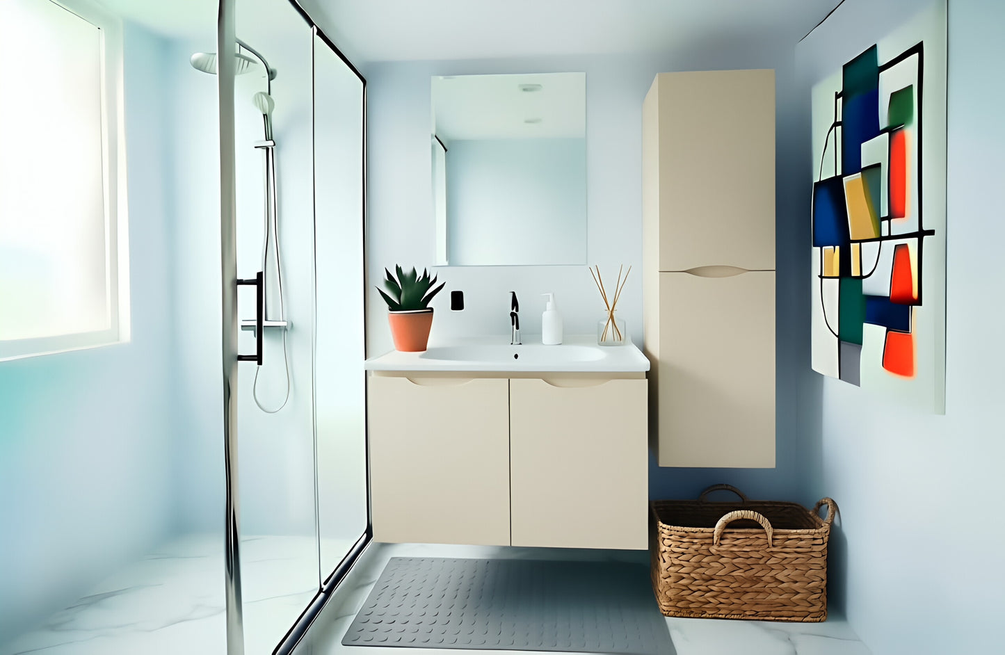 Vanity Suspended 24 in 2Doors with countertop 5 Colors