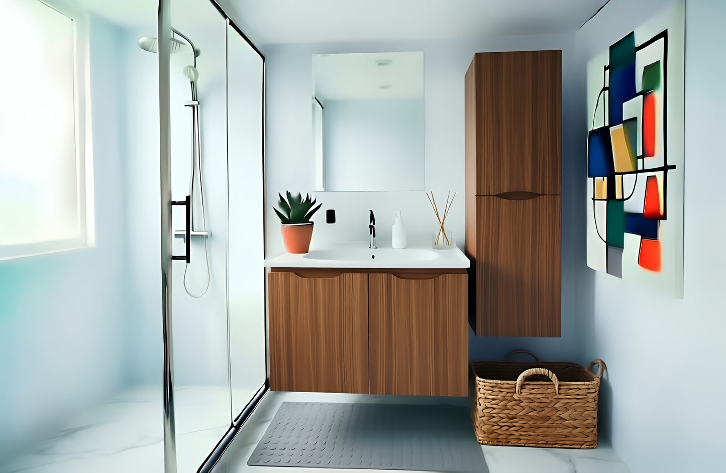 Vanity Suspended 24 in 2Doors with countertop 5 Colors