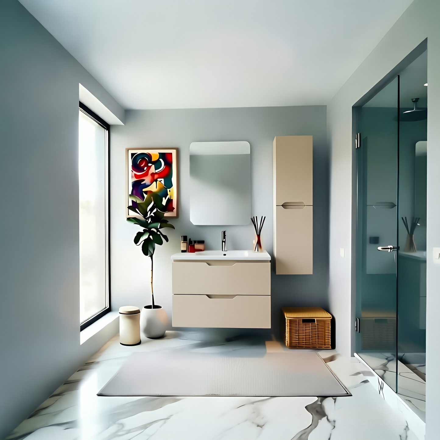 Vanity Suspended 30 in 2Drawers Undermounted slider with countertop 5 Colors