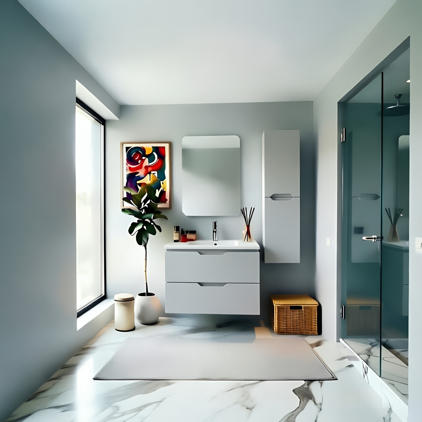Vanity Suspended 30 in 2Drawers Undermounted slider with countertop 5 Colors