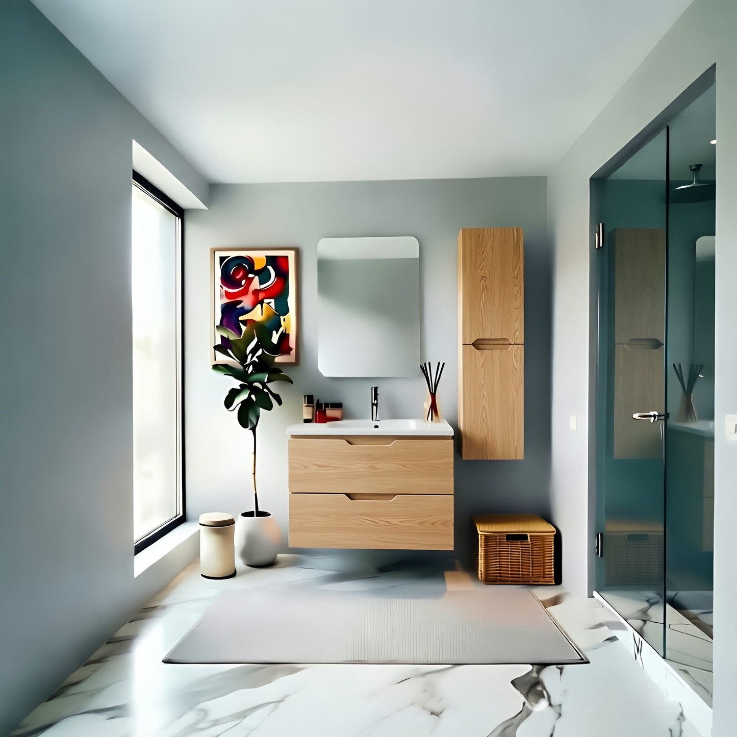 Vanity Suspended 30 in 2Drawers Undermounted slider with countertop 5 Colors