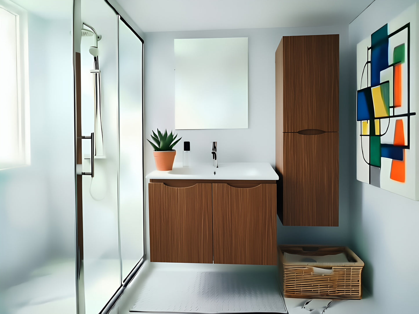 Vanity Suspended 30 in Walnut 2Doors with countertop