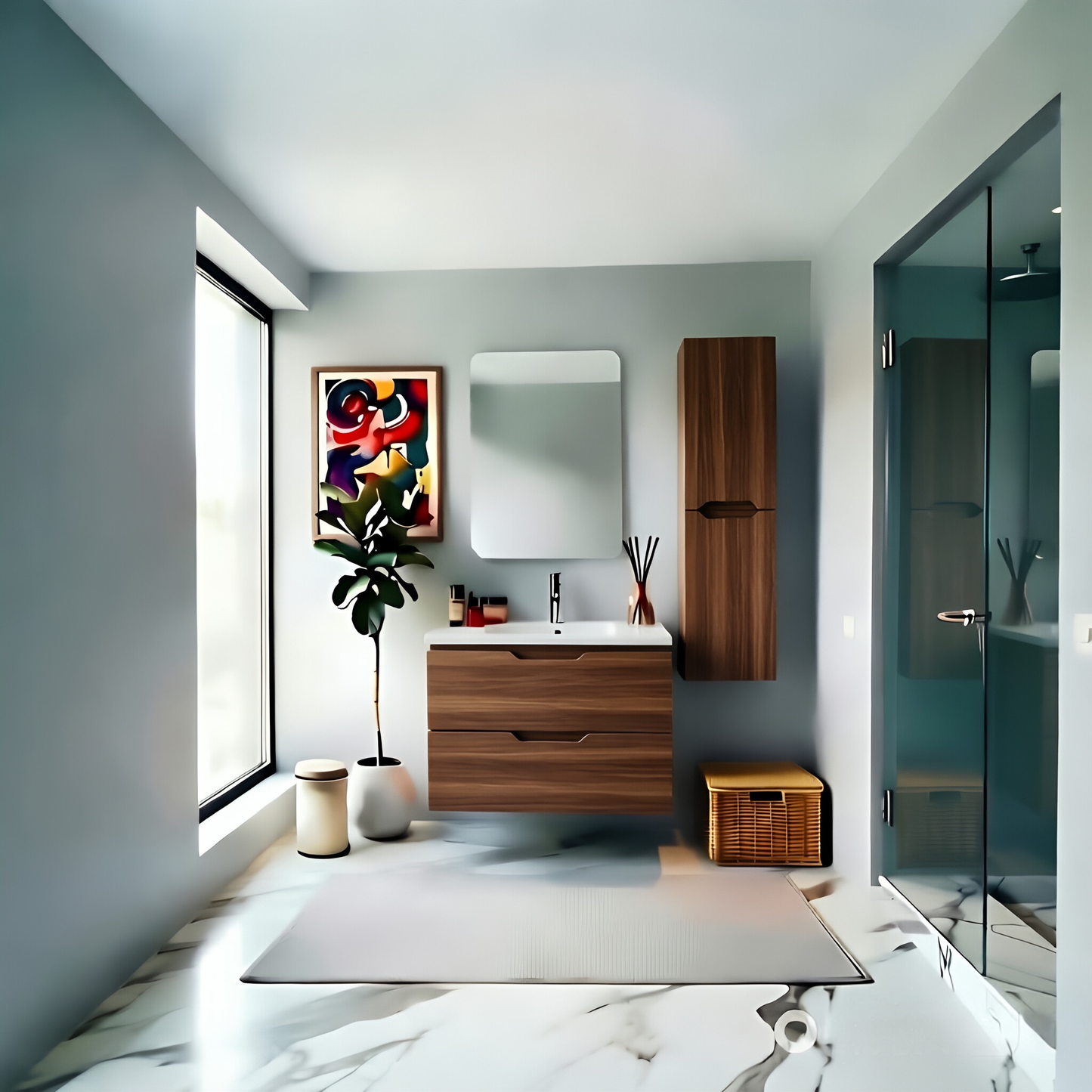 Vanity Suspended 30 in 2Drawers Undermounted slider with countertop 5 Colors
