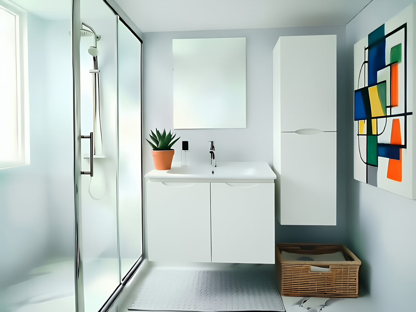 Vanity Suspended 30 in White 2Doors with countertop