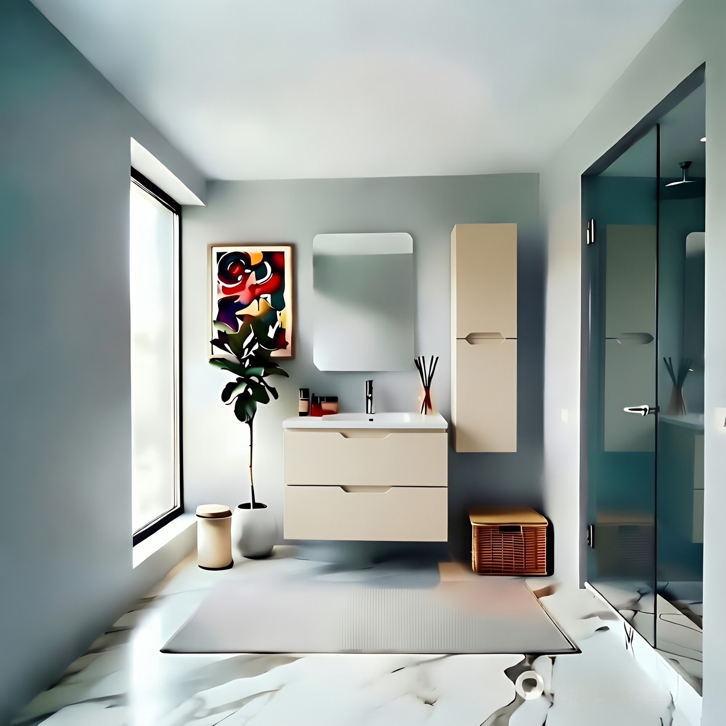 Vanity Suspended 36 in 2Drawers Undermounted slider with countertop 5 Colors