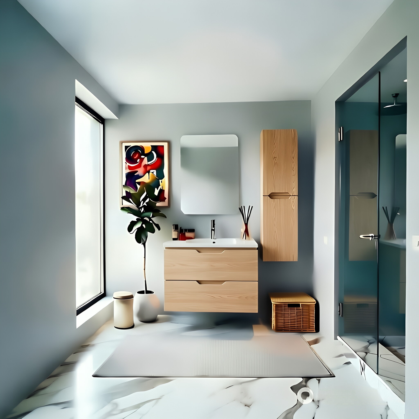 Vanity Suspended 36 in 2Drawers Undermounted slider with countertop 5 Colors