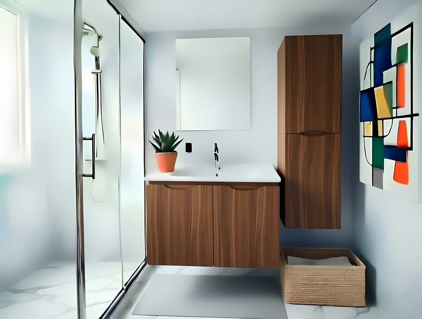 Vanity Suspended 36 in Walnut 2Doors with countertop