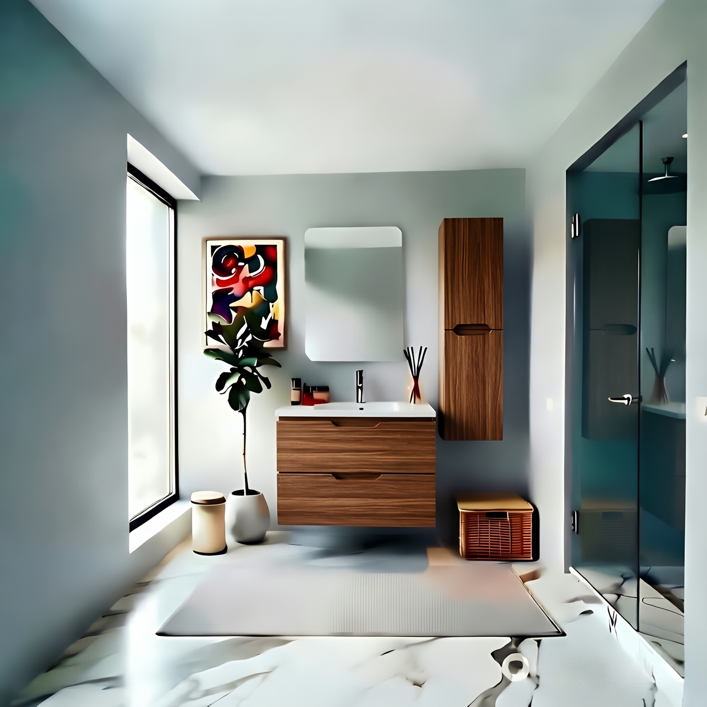 Vanity Suspended 36 in 2Drawers Undermounted slider with countertop 5 Colors