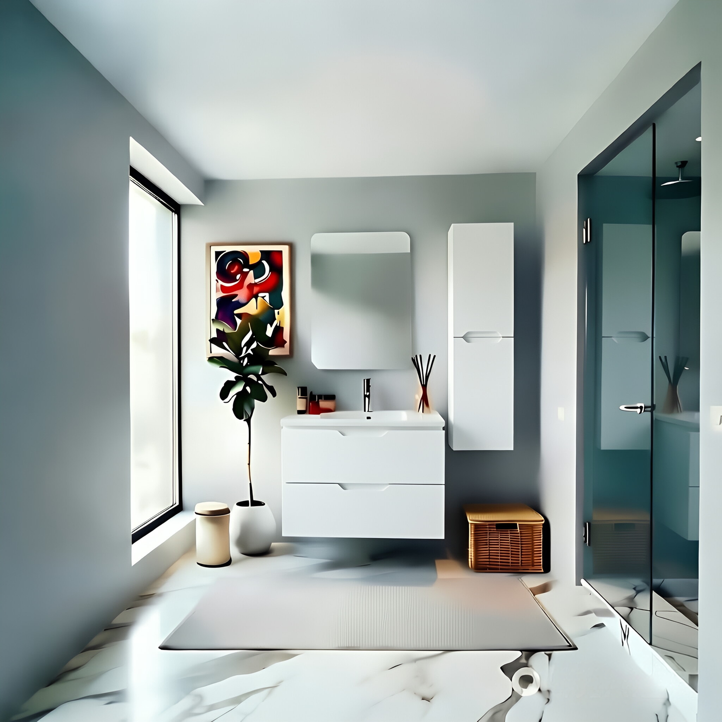 Vanity Suspended 36 in 2Drawers Undermounted slider with countertop 5 Colors