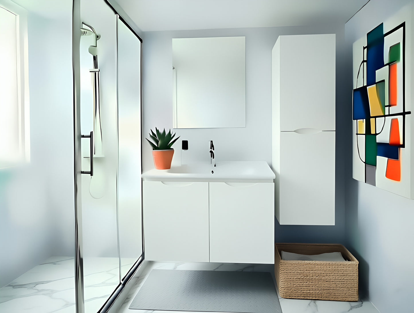 Vanity Suspended 36 in White 2Doors with countertop