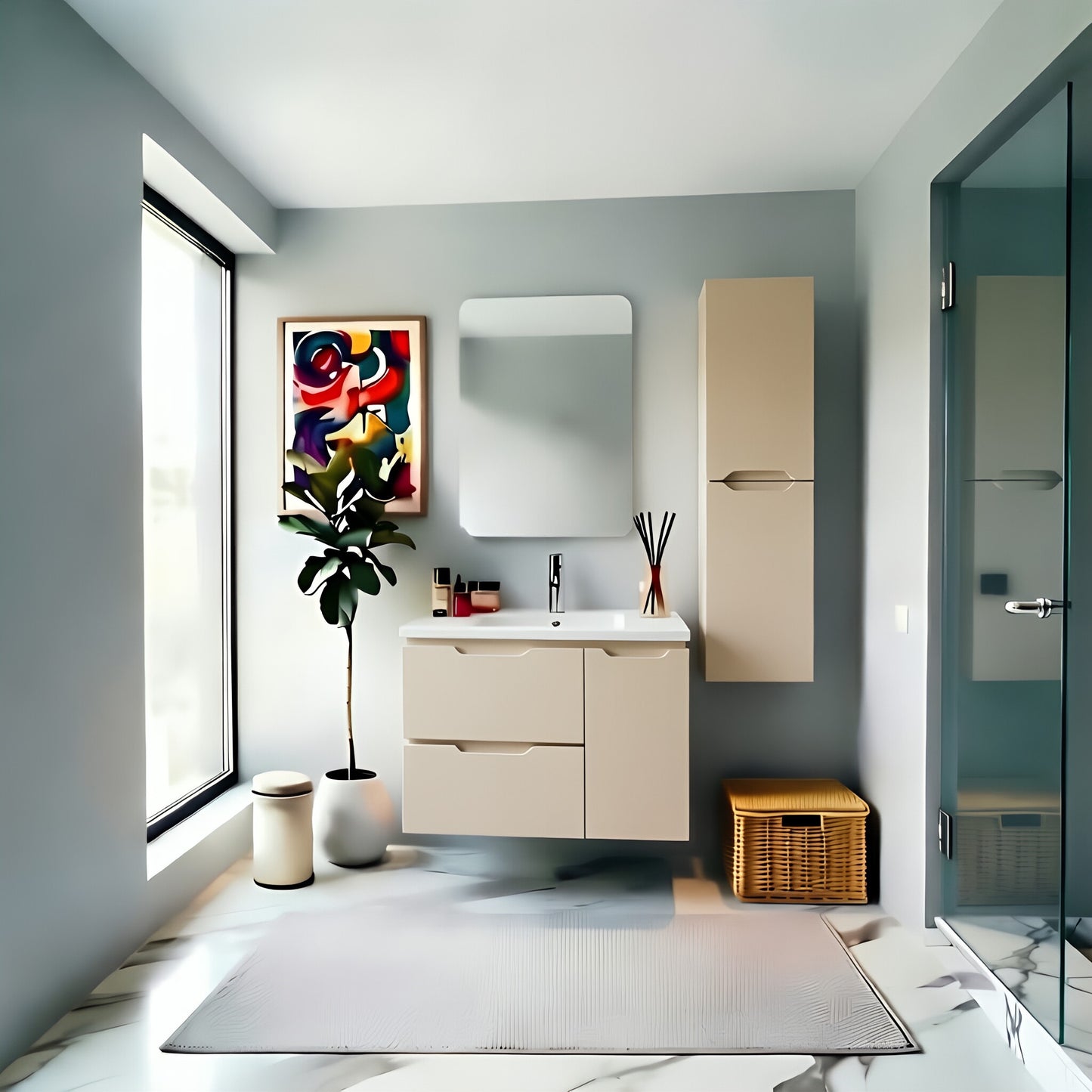 Vanity Suspended 40 in 2Drawers 1Door Undermounted slider with countertop 5 Colors