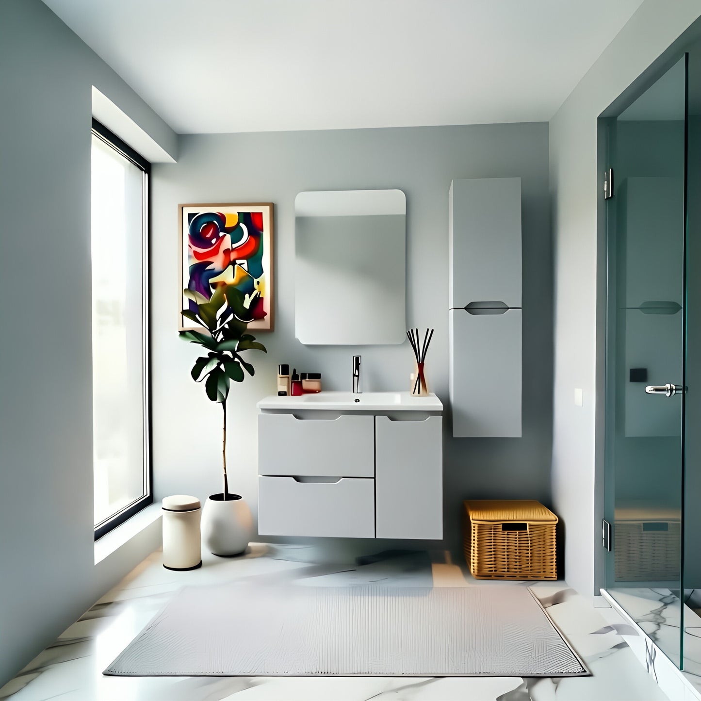 Vanity Suspended 40 in 2Drawers 1Door Undermounted slider with countertop 5 Colors