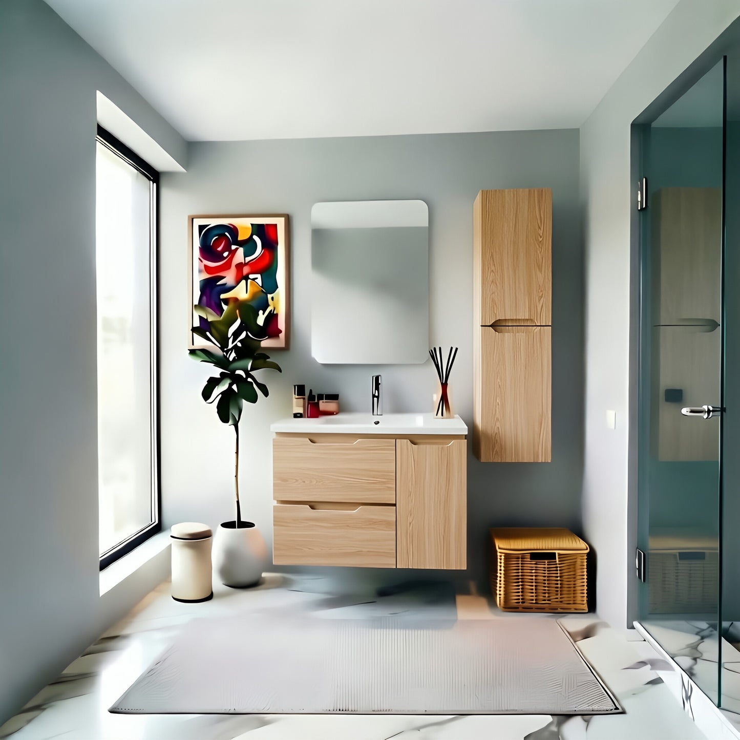 Vanity Suspended 40 in 2Drawers 1Door Undermounted slider with countertop 5 Colors
