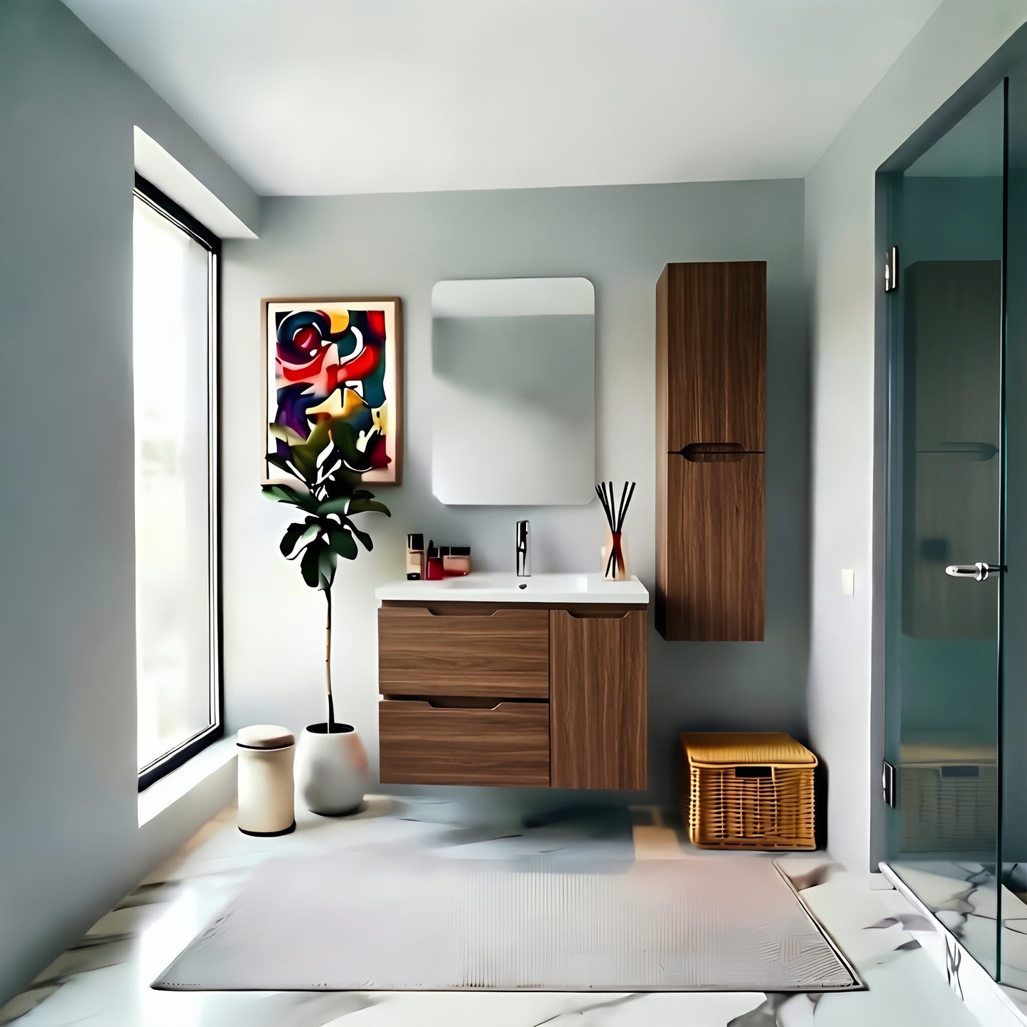 Vanity Suspended 40 in 2Drawers 1Door Undermounted slider with countertop 5 Colors