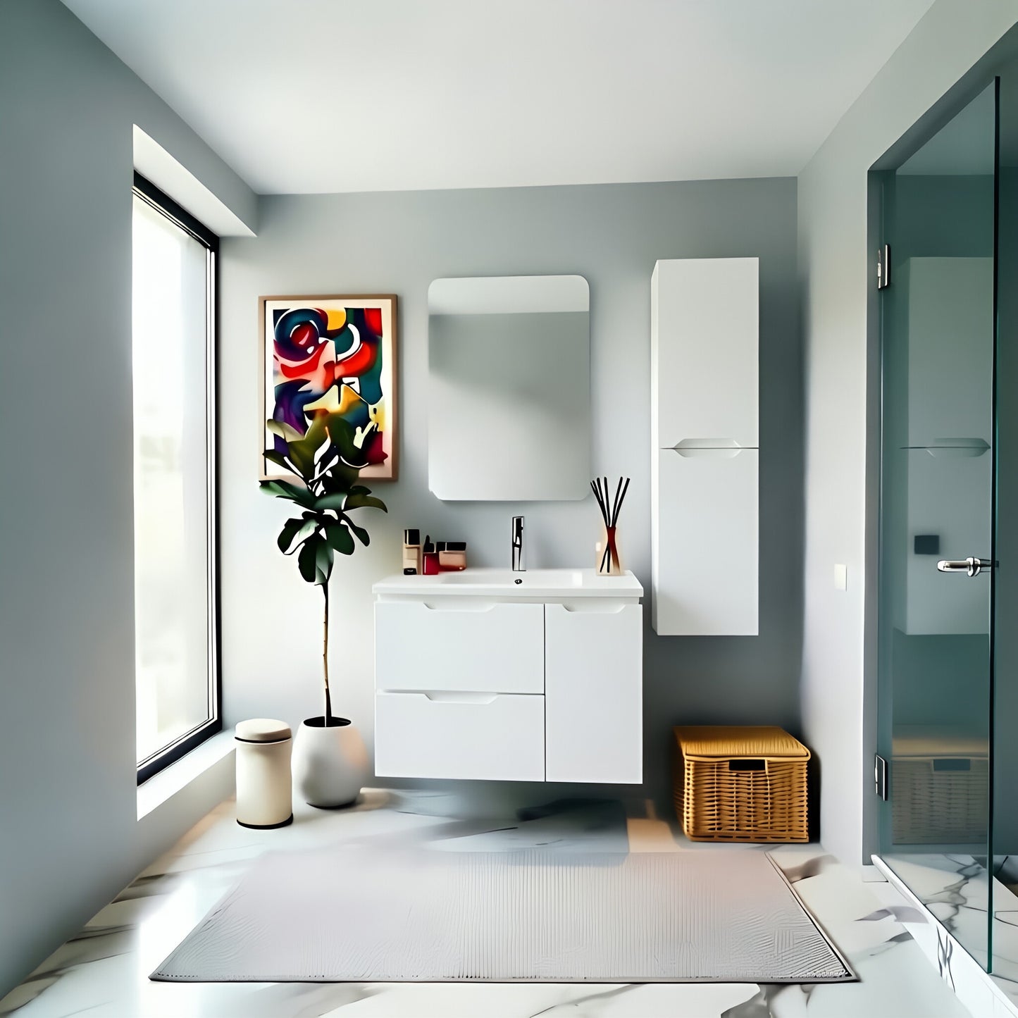 Vanity Suspended 40 in 2Drawers 1Door Undermounted slider with countertop 5 Colors