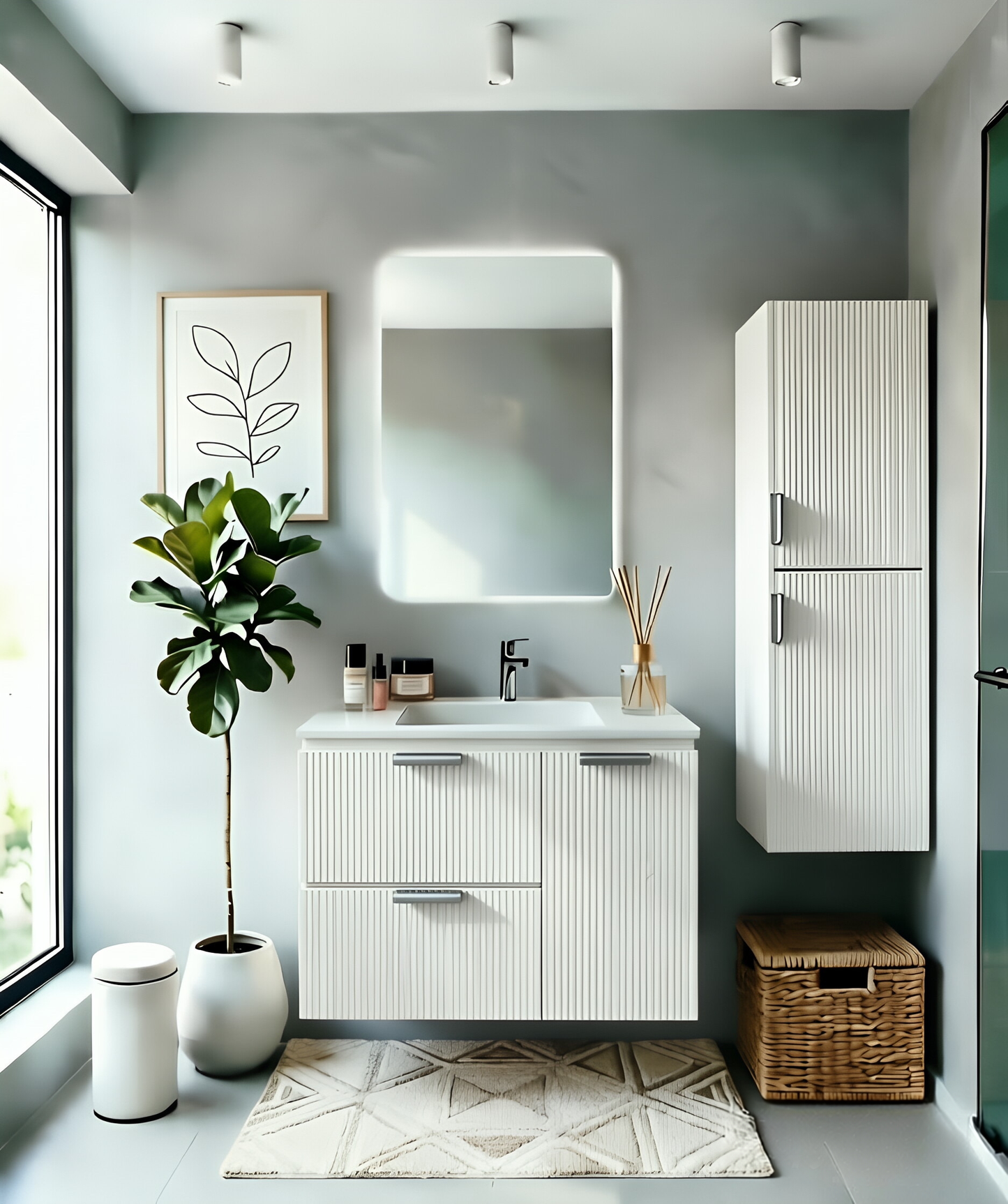 Vanity Suspended 40 in 2 Drawers 1 Door with countertop 2 Colors