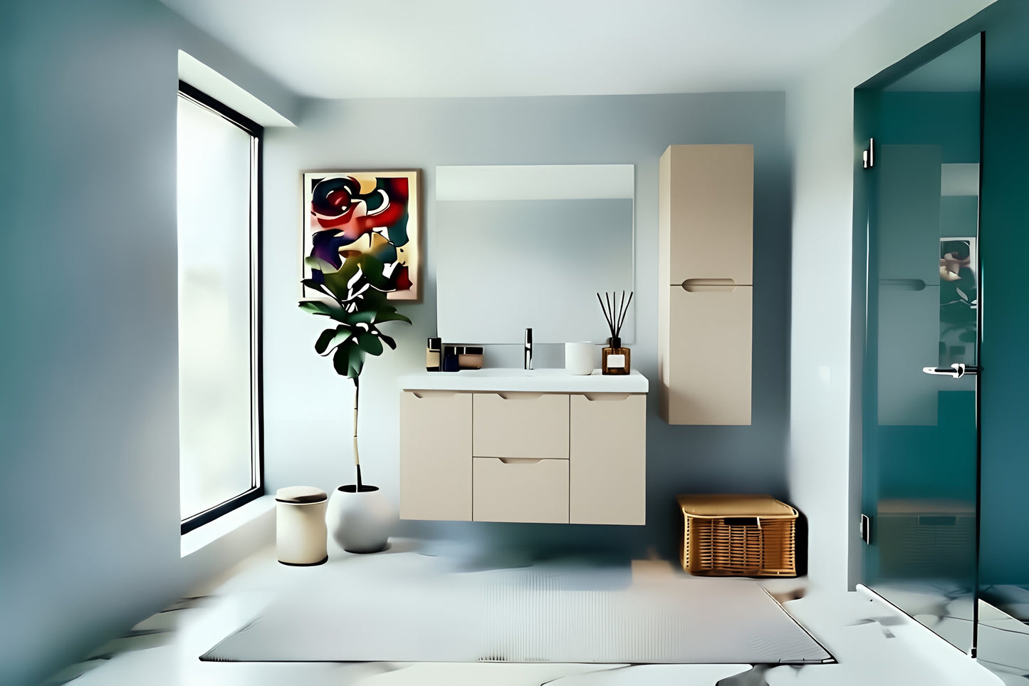 Vanity Suspended 48 in 2Drawers 2Doors Undermounted slider with countertop 5 Colors