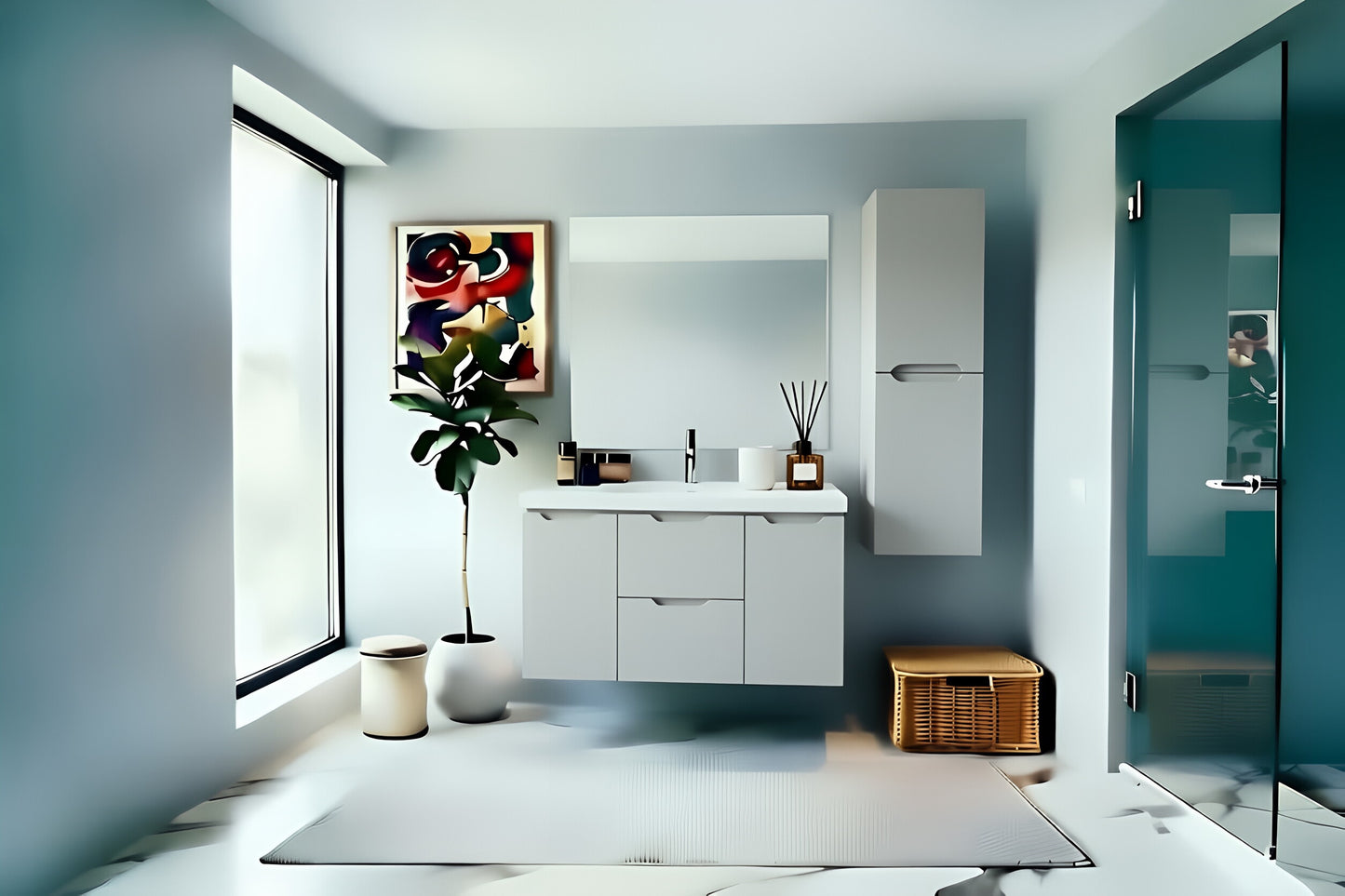 Vanity Suspended 48 in 2Drawers 2Doors Undermounted slider with countertop 5 Colors