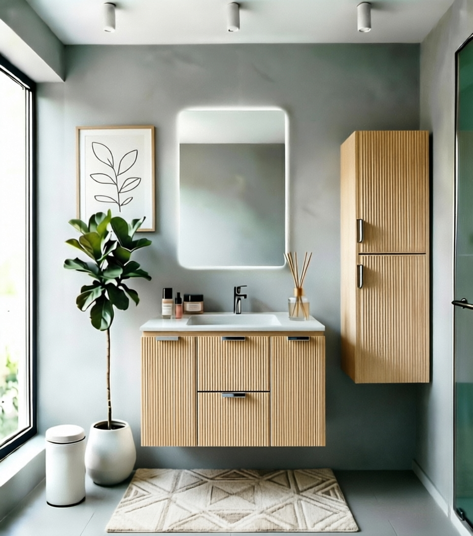 Vanity Suspended 48 in 2 Drawers 2 Doors with countertop 2 Colors