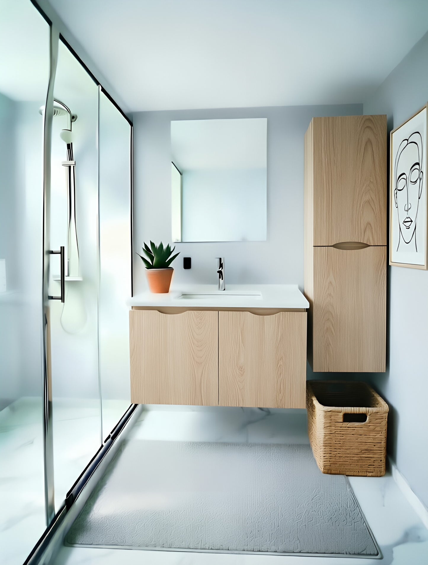 Vanity Suspended 48 in 2Doors with countertop 5 Colors