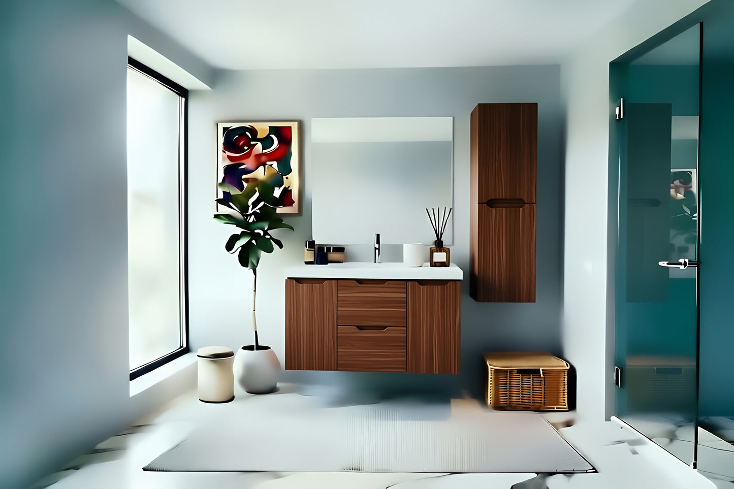 Vanity Suspended 48 in 2Drawers 2Doors Undermounted slider with countertop 5 Colors