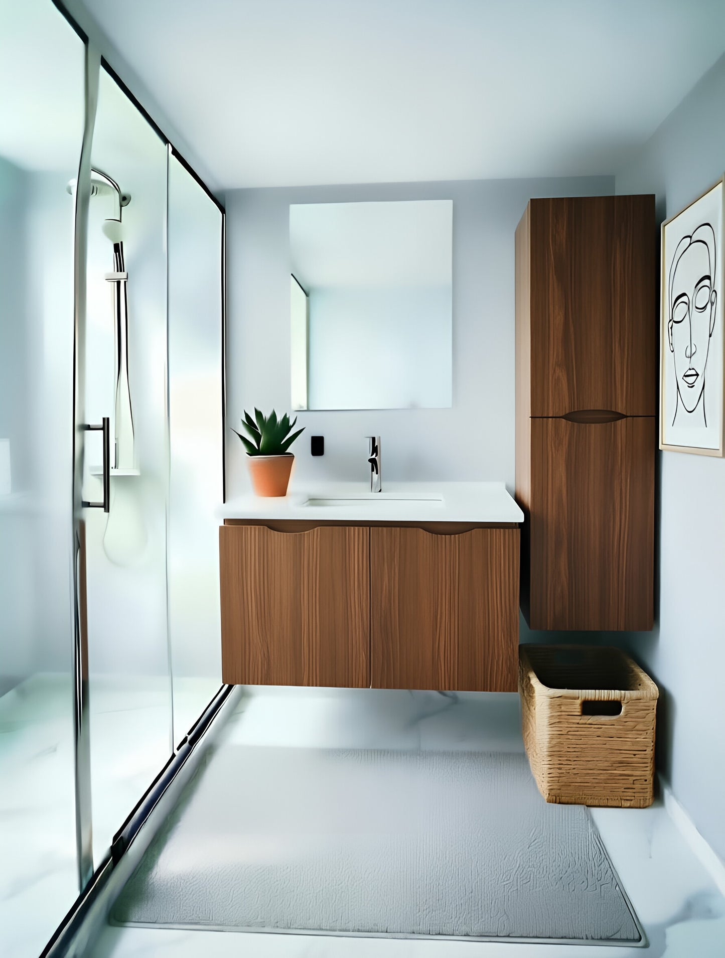Vanity Suspended 48 in 2Doors with countertop 5 Colors