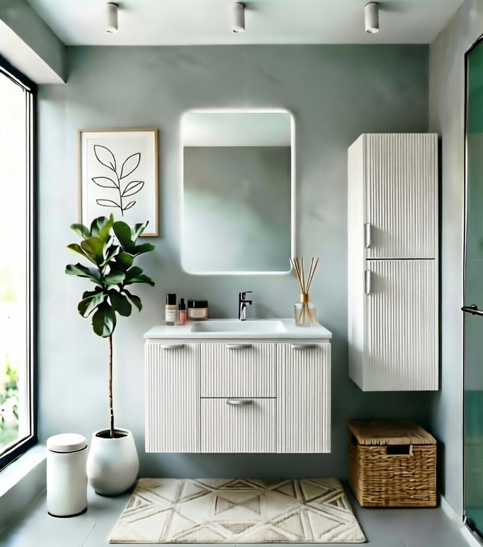 Vanity Suspended 48 in 2 Drawers 2 Doors with countertop 2 Colors
