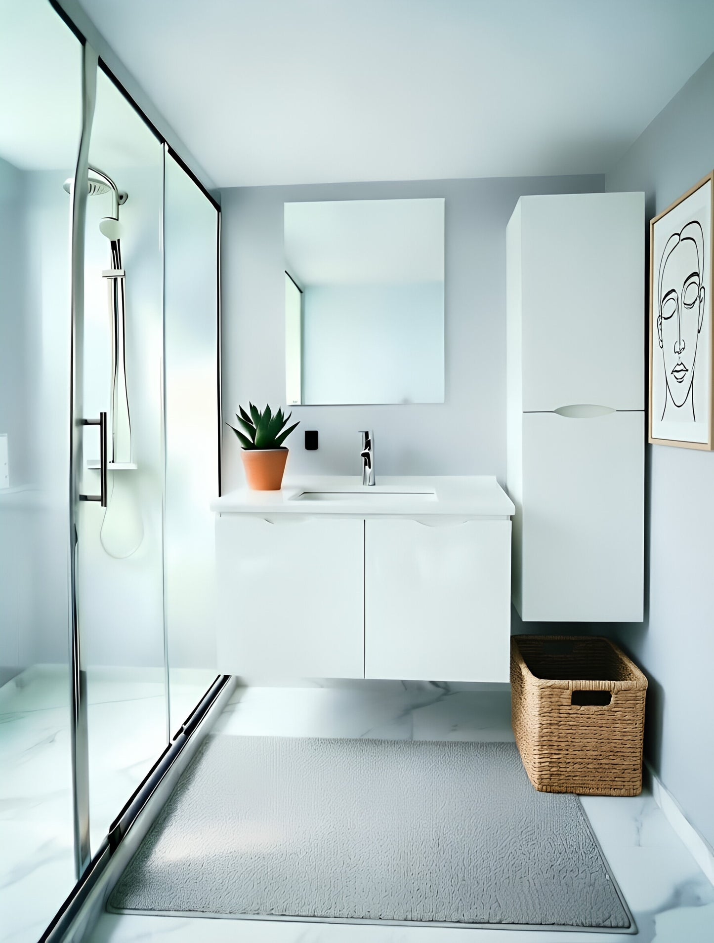 Vanity Suspended 48 in 2Doors with countertop 5 Colors
