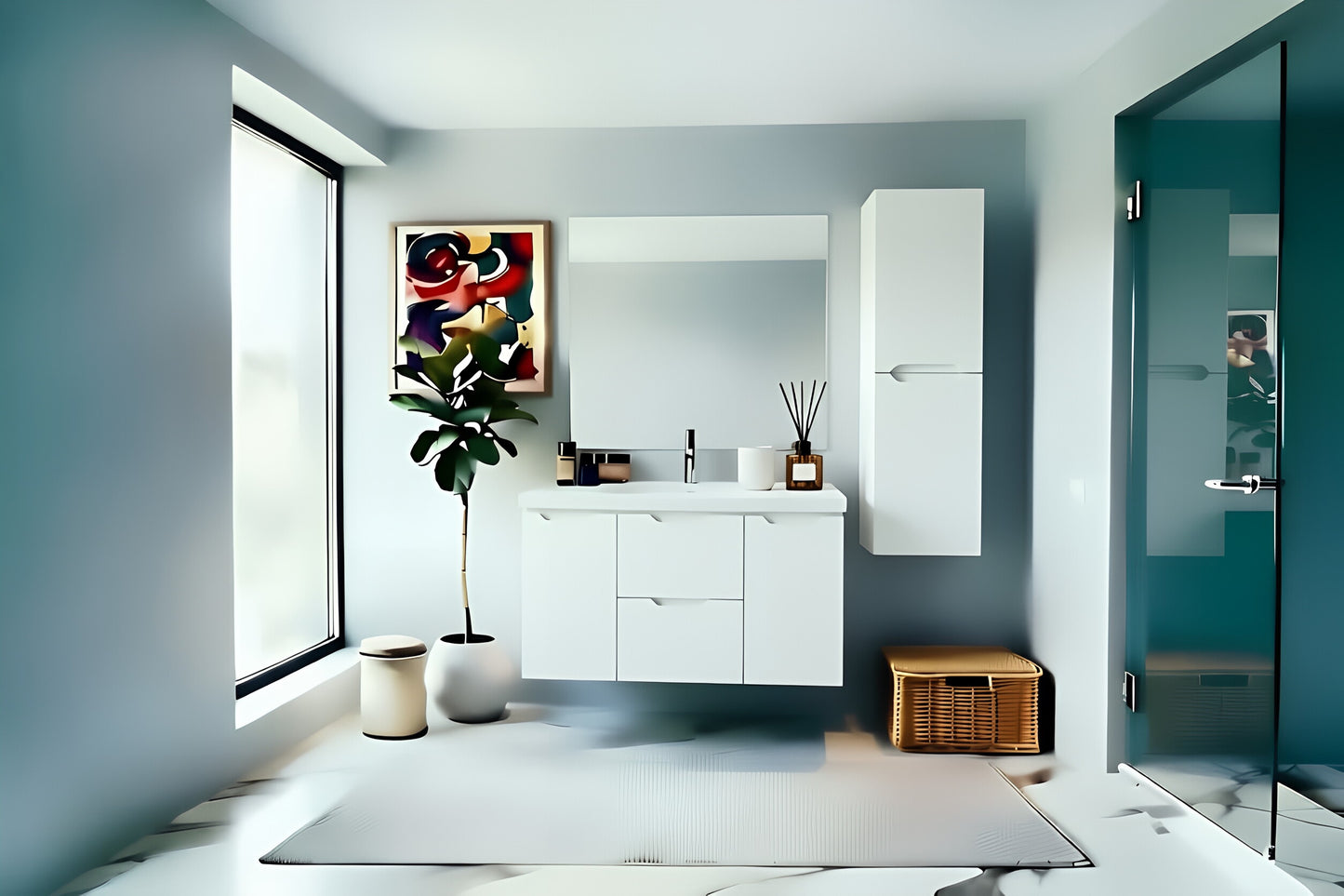 Vanity Suspended 48 in 2Drawers 2Doors Undermounted slider with countertop 5 Colors