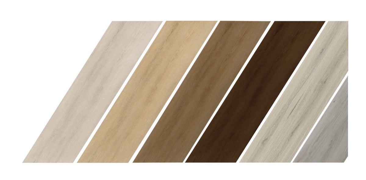 Plancher de  vinyle SPC click 7 mm, 7x60 Collection, disponible en 1 taille, 6 couleurs et 1 finition.