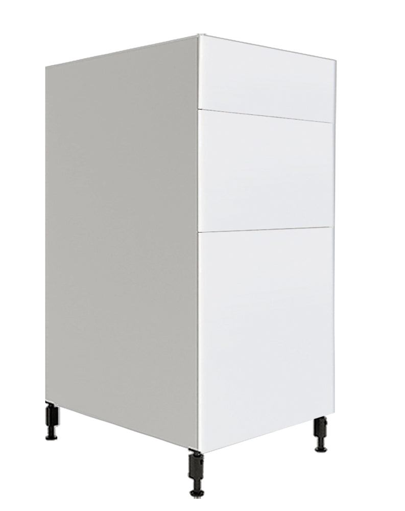 Glossy White Kitchen Base Cabinet 3 Drawers Unit 18 L x 34 3/4 H x 24 P in.