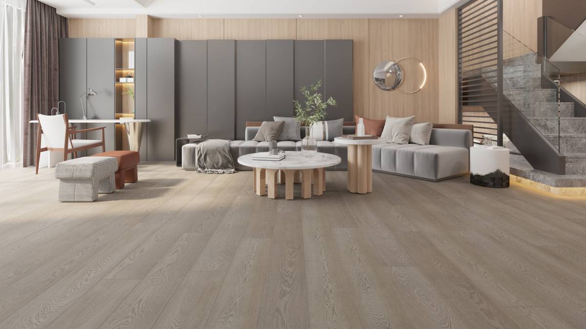 Engineered Hardwood Flooring American Oak 9 in Collection - Sandy Grey