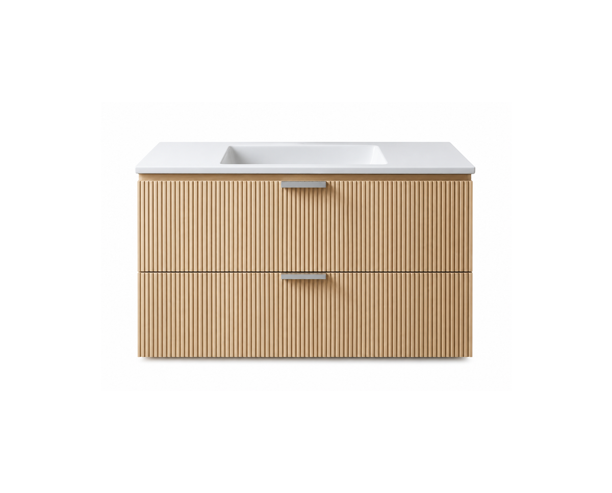 Vanity Natural Suspended 24 in 2 Drawers Undermounted slider with countertop