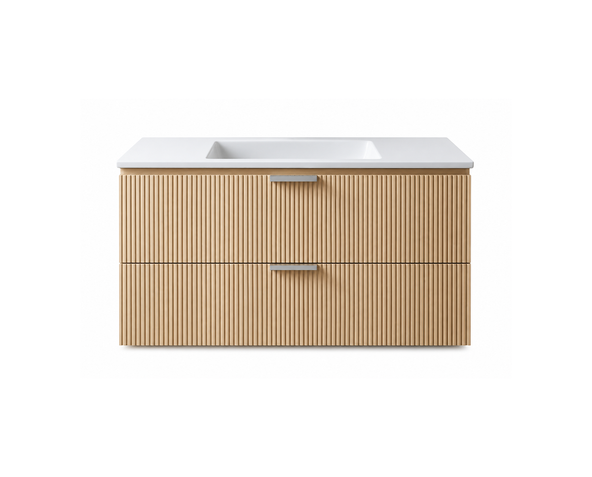 Vanity Natural Suspended 36 in 2 Drawers Undermounted slider with countertop