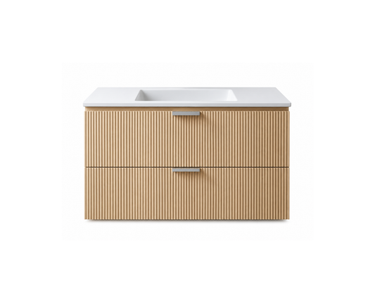 Vanity Natural Suspended 30 in 2 Drawers Undermounted slider with countertop
