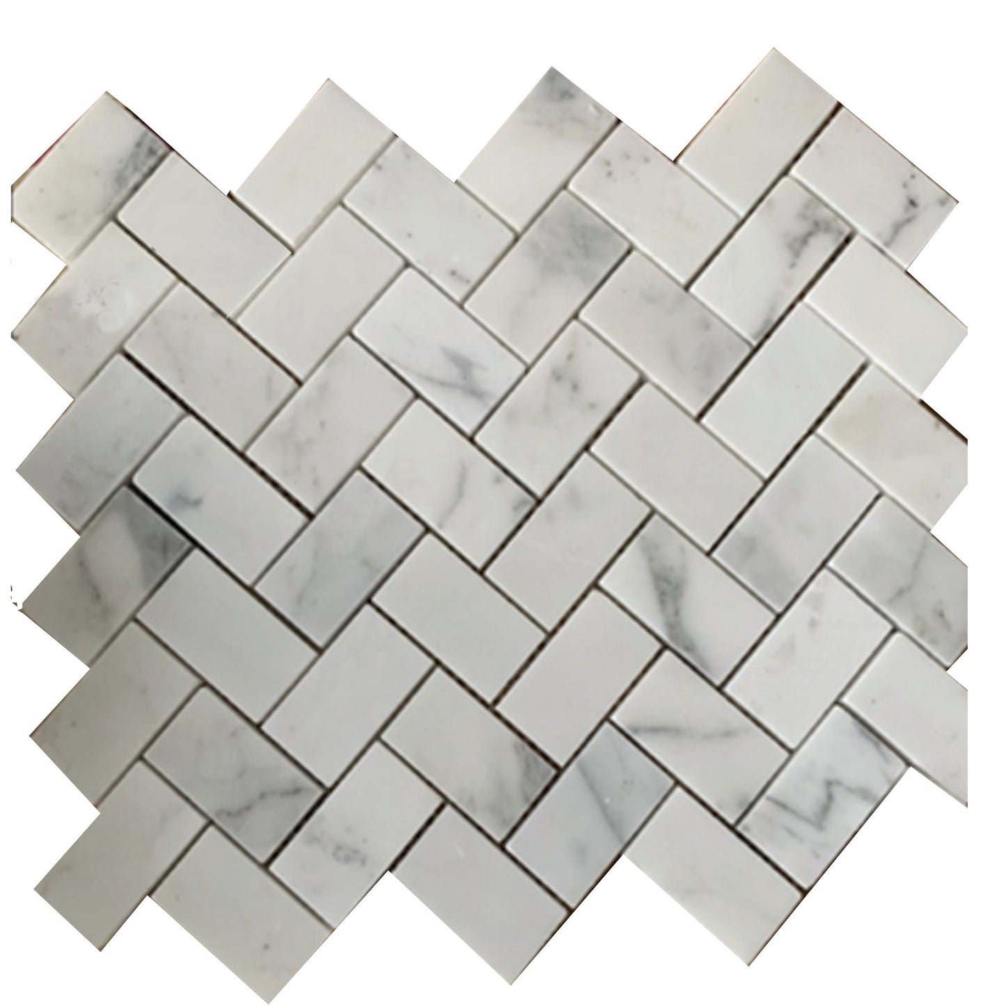 Chevron Marbre Mosaïque Blanc Veines Gris Mat 12x12 po