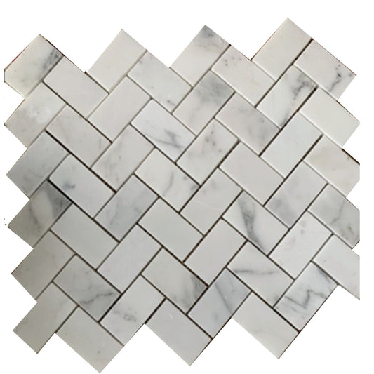Chevron Marbre Mosaïque Blanc Veines Gris Mat 12x12 po