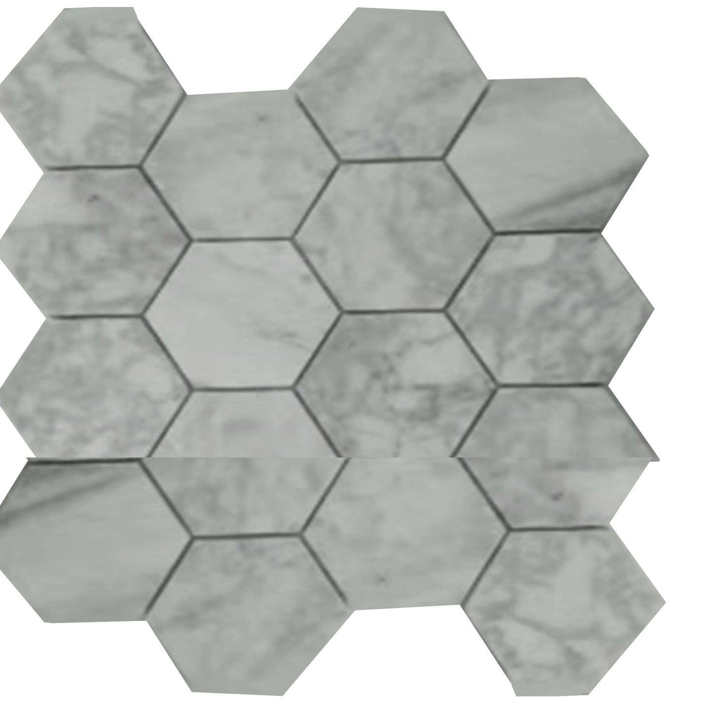 Mosaïque de marbre hexagonale blanc gris veiné mat 12x12 po