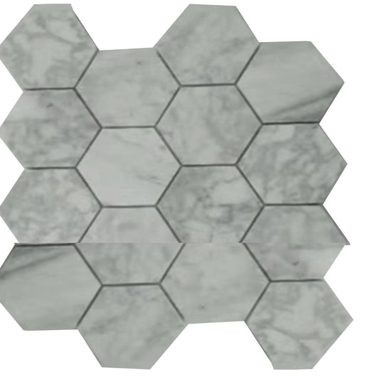 Mosaïque de marbre hexagonale blanc gris veiné mat 12x12 po